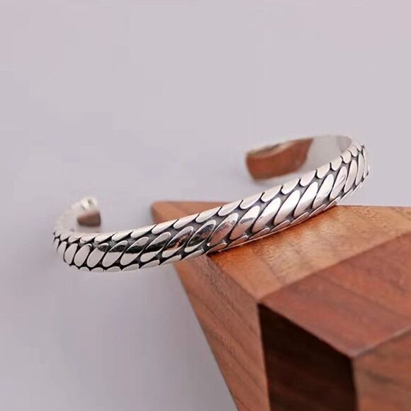 Silver Tone Braided Cuff Bracelet #865 - Picture 4 of 5